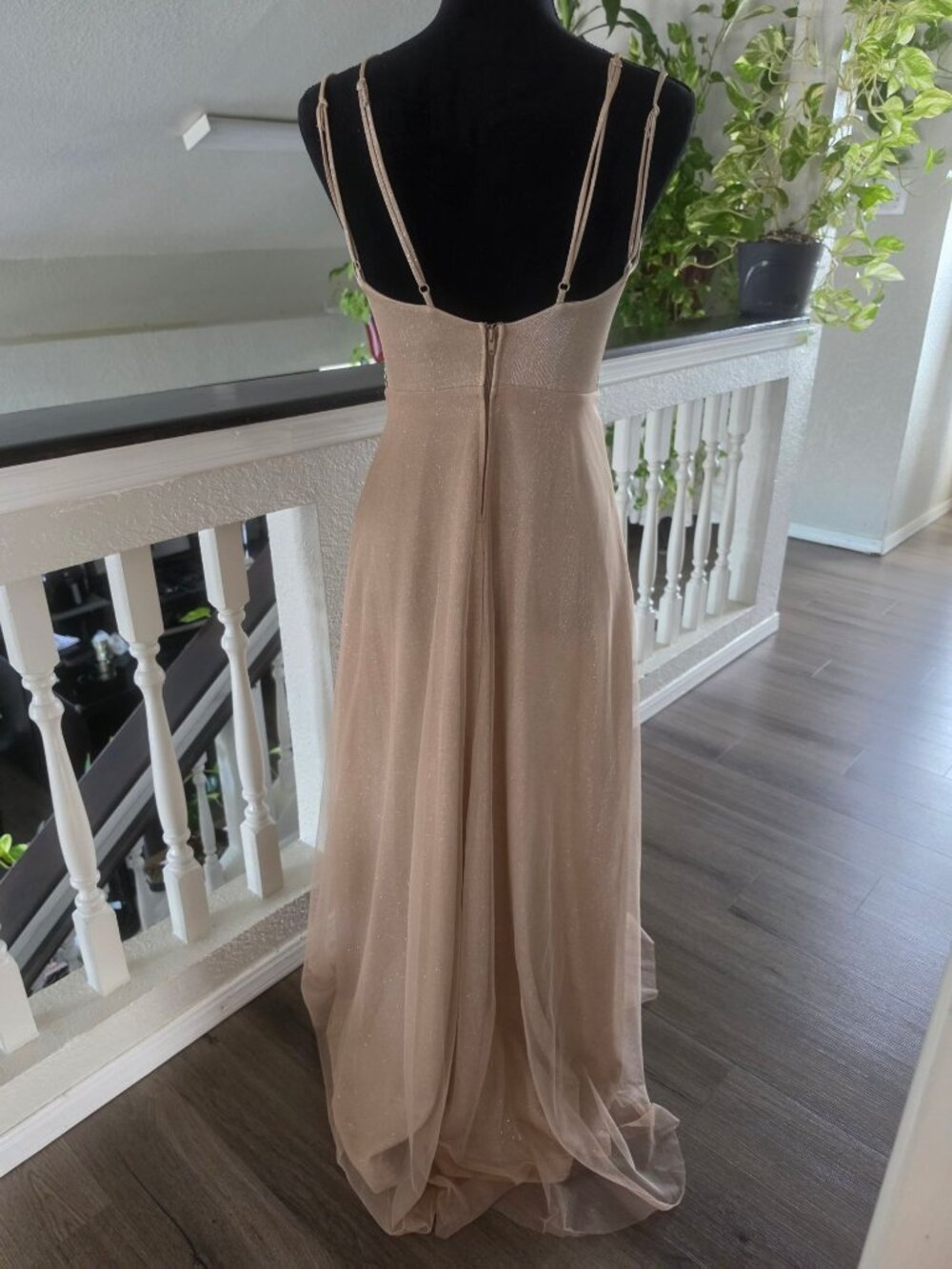 CITY TRIANGLES Gold Glitter Formal Gown W/Strappy Bodice & Rhinestone Waist - Picture 2 of 14